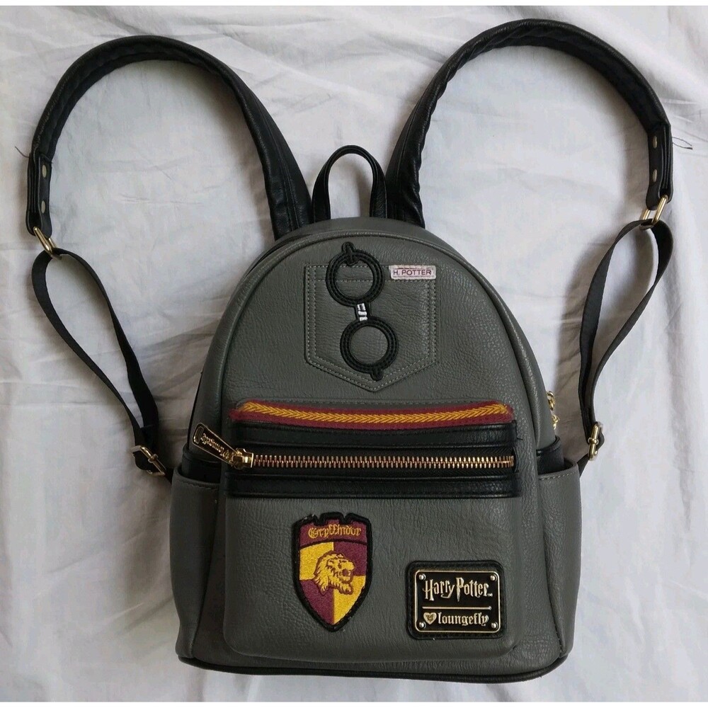 Harry Potter Loungefly Gryffindor Mini Backpack Gray Faux Leather Cosplay - Picture 1 of 12
